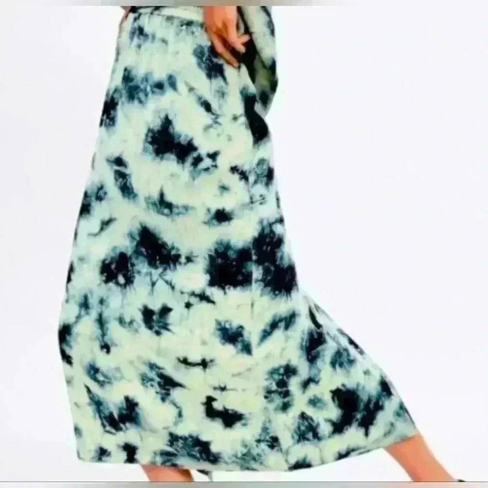 ZARA Flowy Tie Dye Batik Midi Skirt Sea Green Size XS